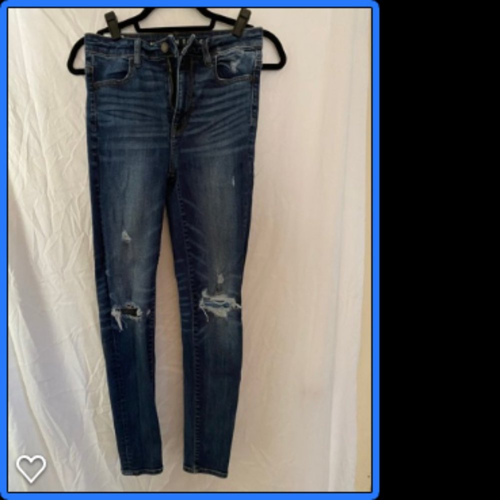 American Eagle Dark Denim Distressed Jeans size 2
